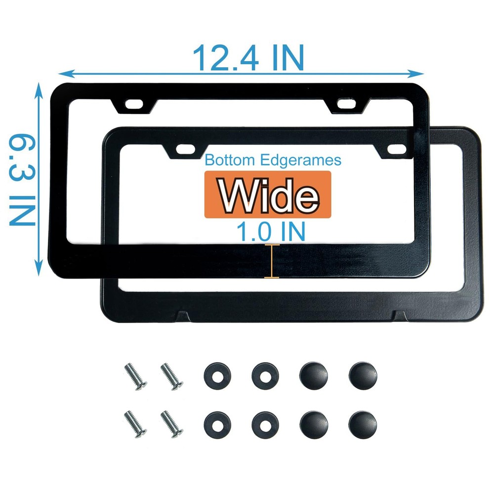 2PCS Matte Black License Plate Frames, 2 Holes Solid Rust-Proof Stainless Ste...