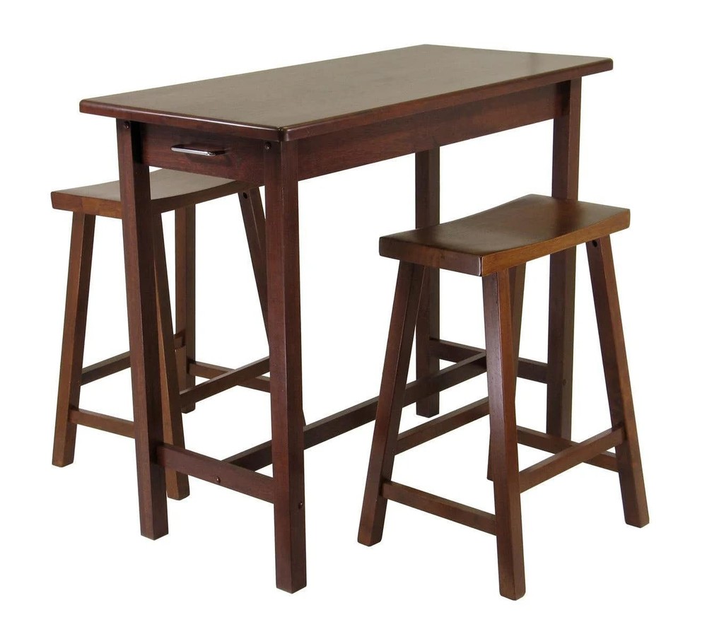 Wood Sally 3-Pc Breakfast Table Set with 2 Saddle Seat Stools