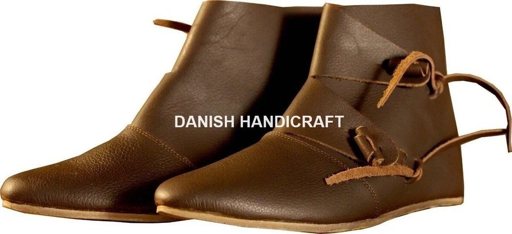 Medieval leather toggle up boot pair Leather Button up boot footwear pair new