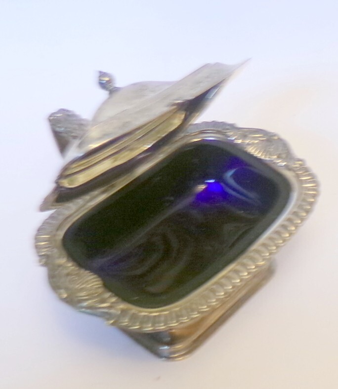 SILVER Plate CAROLINE SALT CELLAR CONDIMENT DISH COBALT LINER Handle