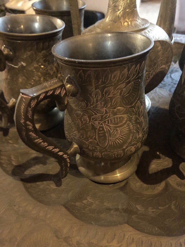 Vintage INDIA Etched Brass Samovar Set
