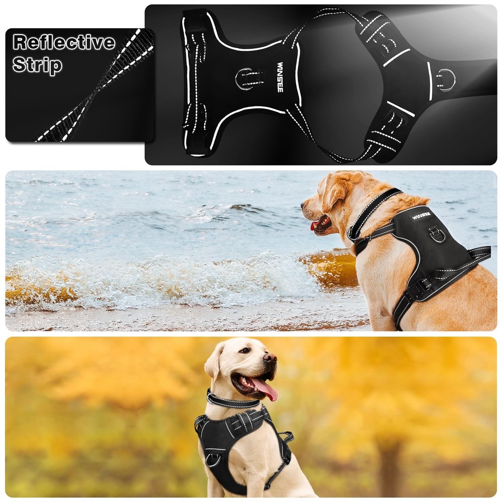 Dog Harness No Pull, Pet Harnesses with Dog Collar, Adjustable Reflective Oxf...