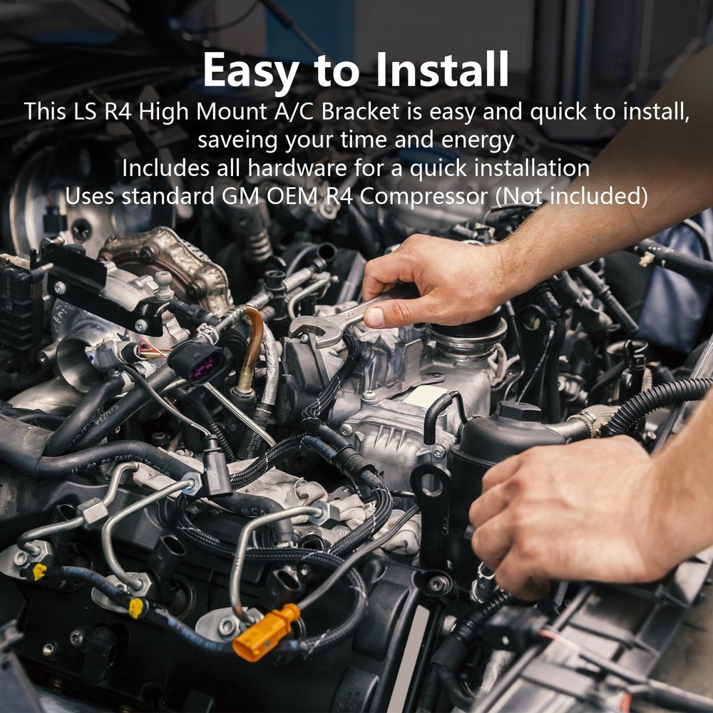 R4 AC Compressor Bracket High Mount for LS Engines LS1 LS2 LS3 LS6 Black