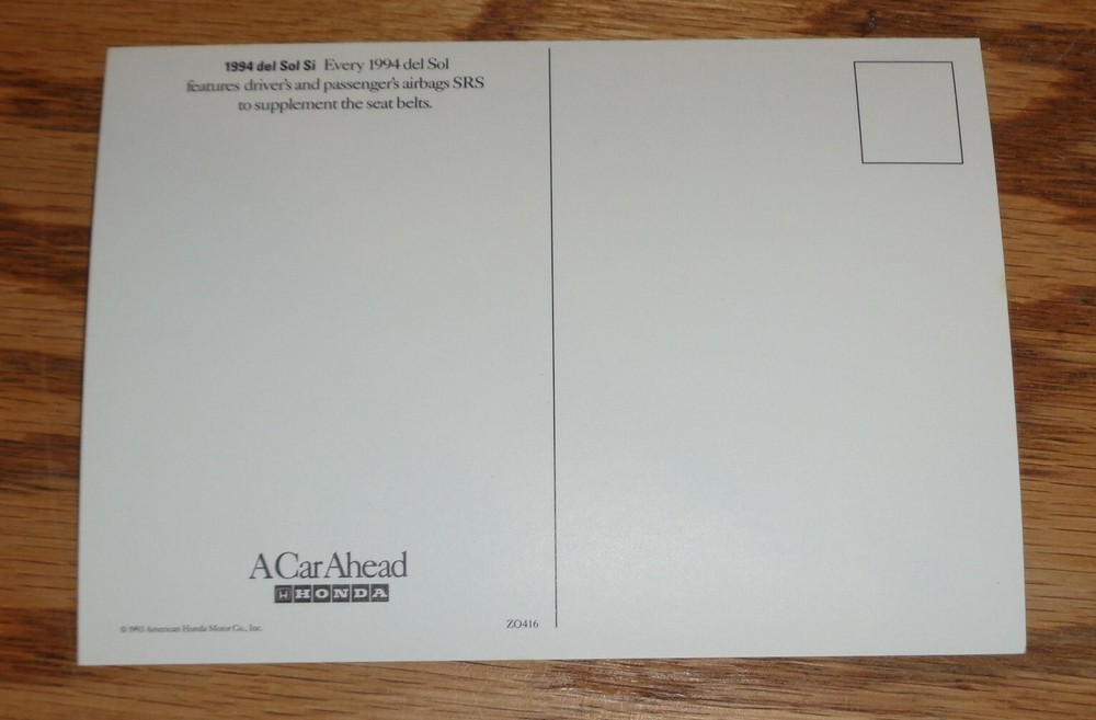 Original 1994 Honda del Sol Si Postcard 94