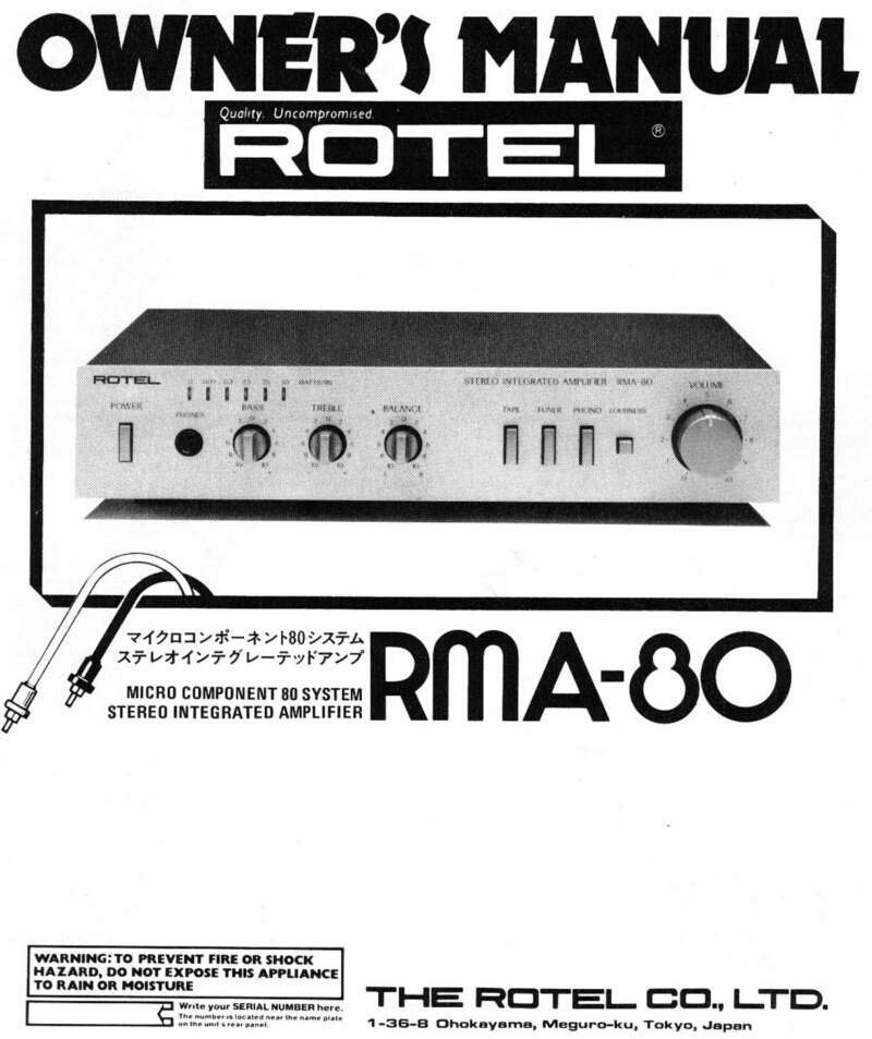 Rotel RMA-80 Amplifier Owners Manual