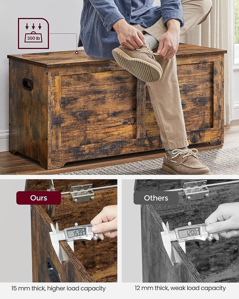 VASAGLE Storage Chest, Storage Trunk with 2 Safety Hinges, Storage Bench