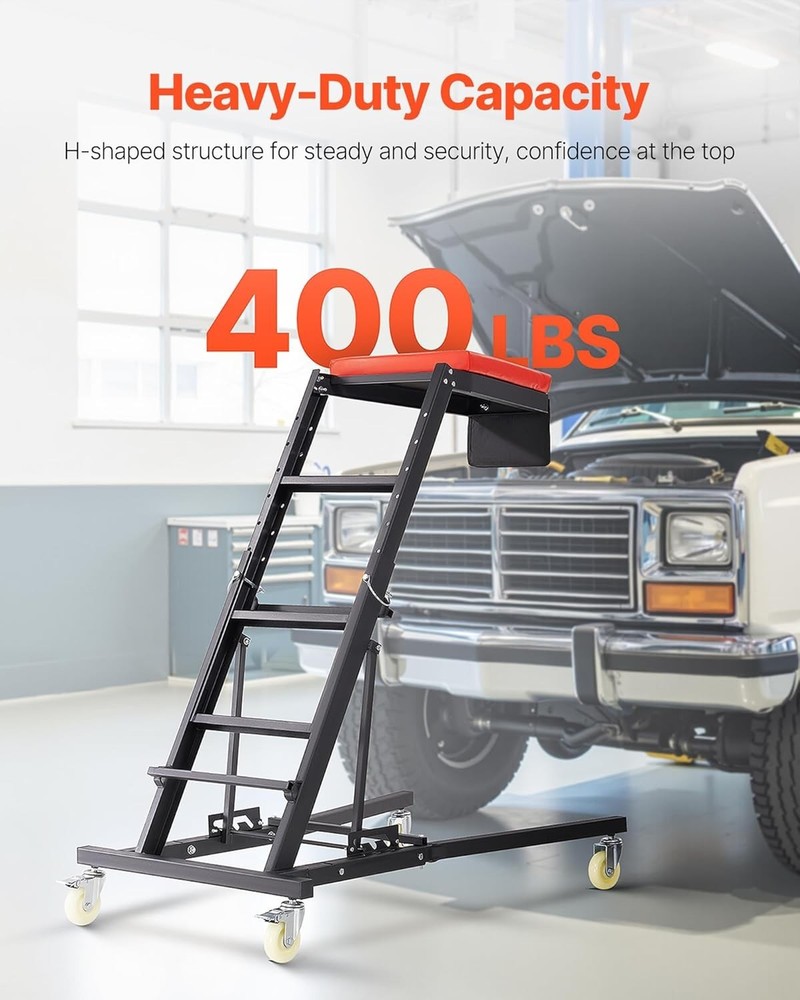 Comfortable 400 lbs Capacity High Creeper with Cushioned Support & Storage Pouch