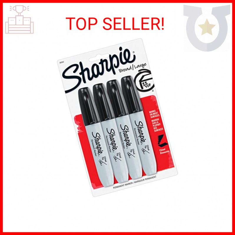 Sharpie Permanent Markers Chisel Tip Black 4 Count