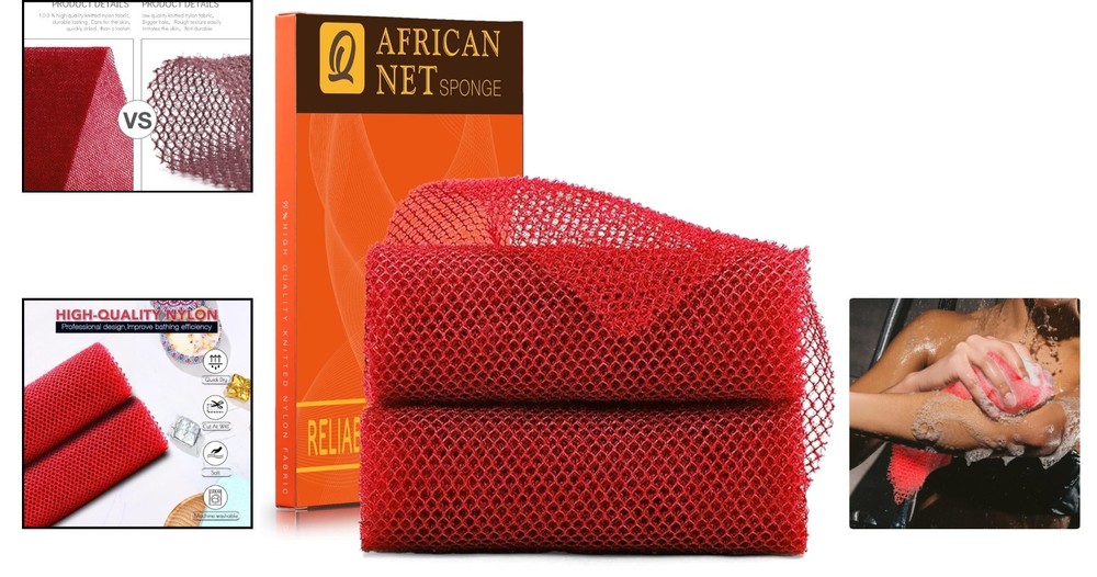 Durable African Net Sponge 2-Pack - Efficient Bath & Kitchen Cleaning Solution