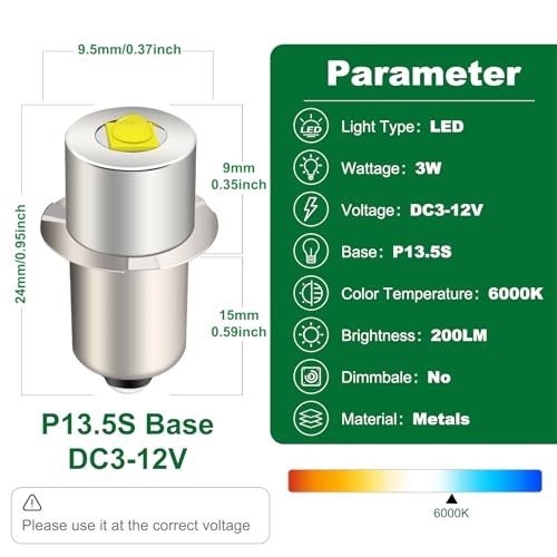 LED Flashlight Replacement Bulb, 3W DC 3-12V for 2-8 Cell C/D 3-12v