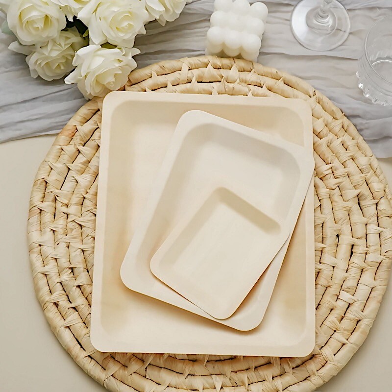 Natural Sustainable Bamboo 5" x 4" Mini Rectangular Plates Disposable Tableware