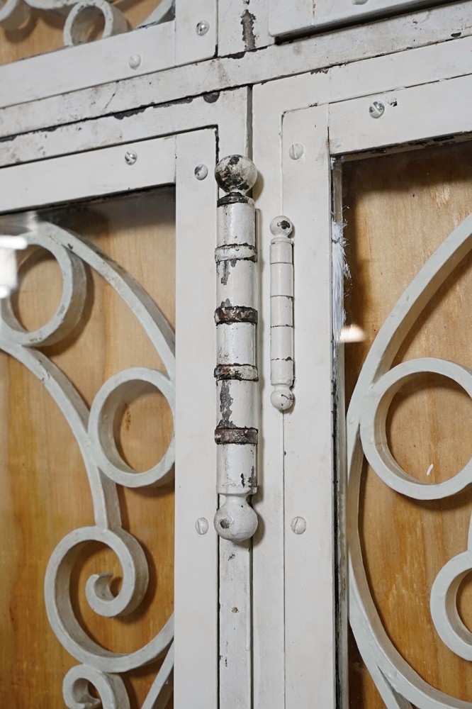 Reclaimed White Cast Iron & Glass Entry Double Door Unit