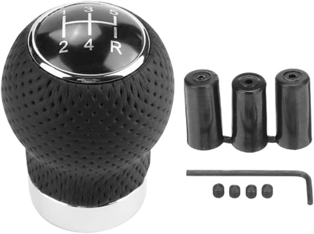 Car Shift Knob, 5 Speed Car Transmission Shift Head, Black Leather Shift Handle,