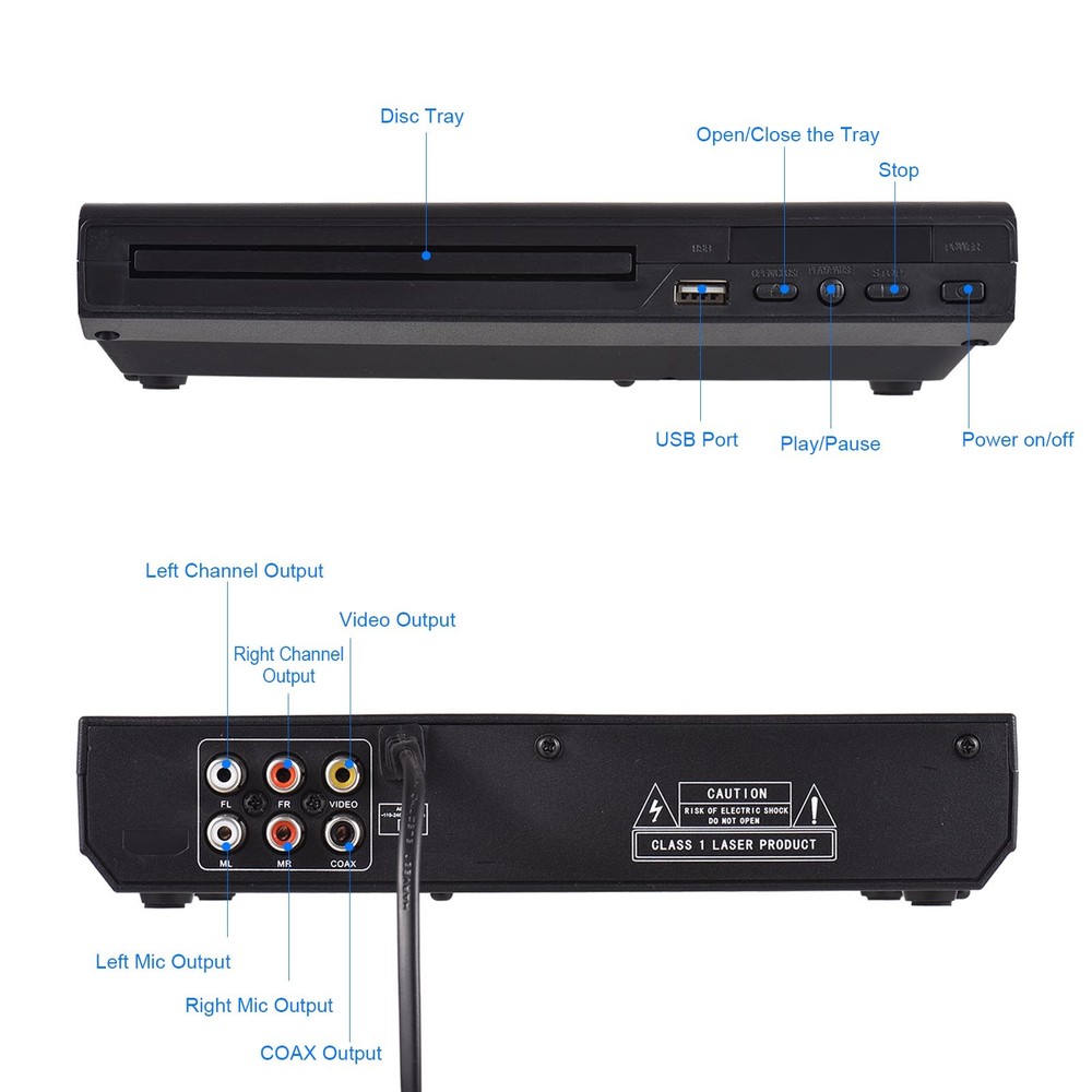 Universal Voltage DVD Player with Remote Control AV Cable Full Accessory Set