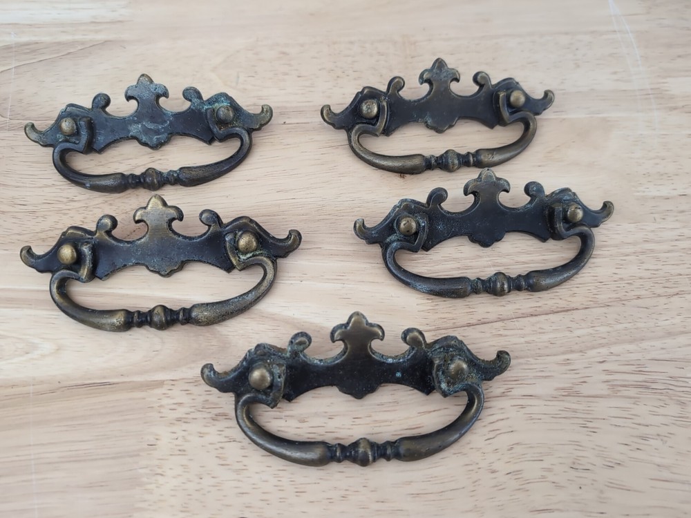 Lot Of 7 Vintage Brass Solid Bar Drawer Pulls 3” Centers Marked 1968 Can