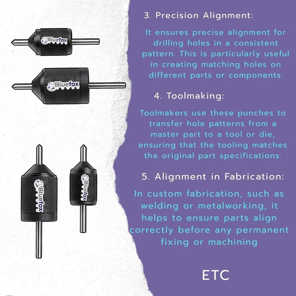 Universal Transfer Center Aligner Punch, Hardened Pin, Machine Tool Range Set