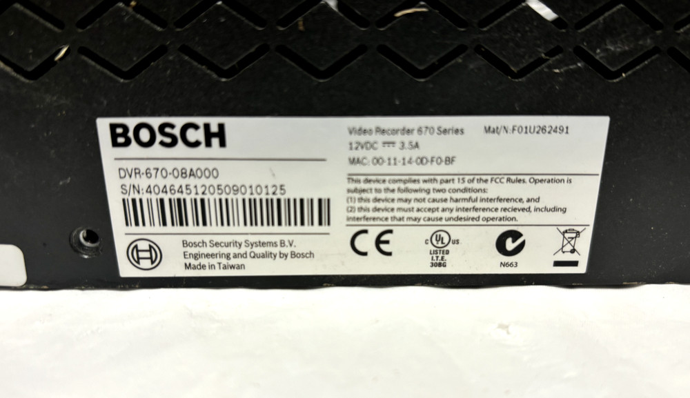 Bosch Video Recorder 600 Series DVR-670-08A000 *untested