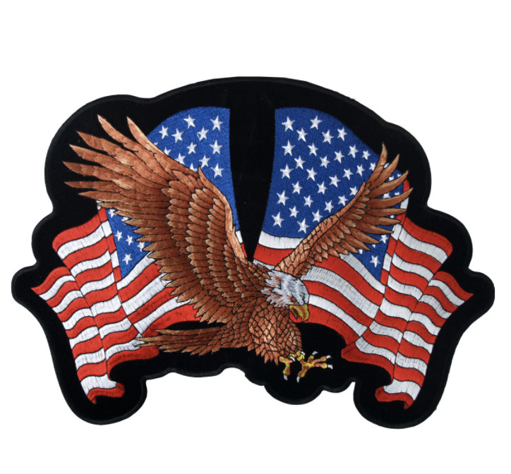 12" EAGLE WITH TWO FLAGS EMBROIDERED JACKET PATCH