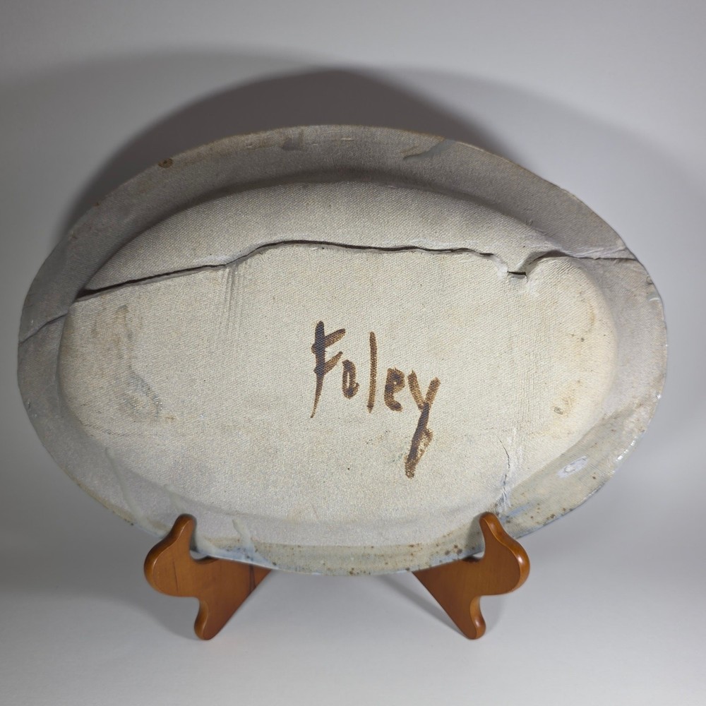 Signed Foley Studio Pottery Oval Platter 13.5" Handcrafted Stoneware