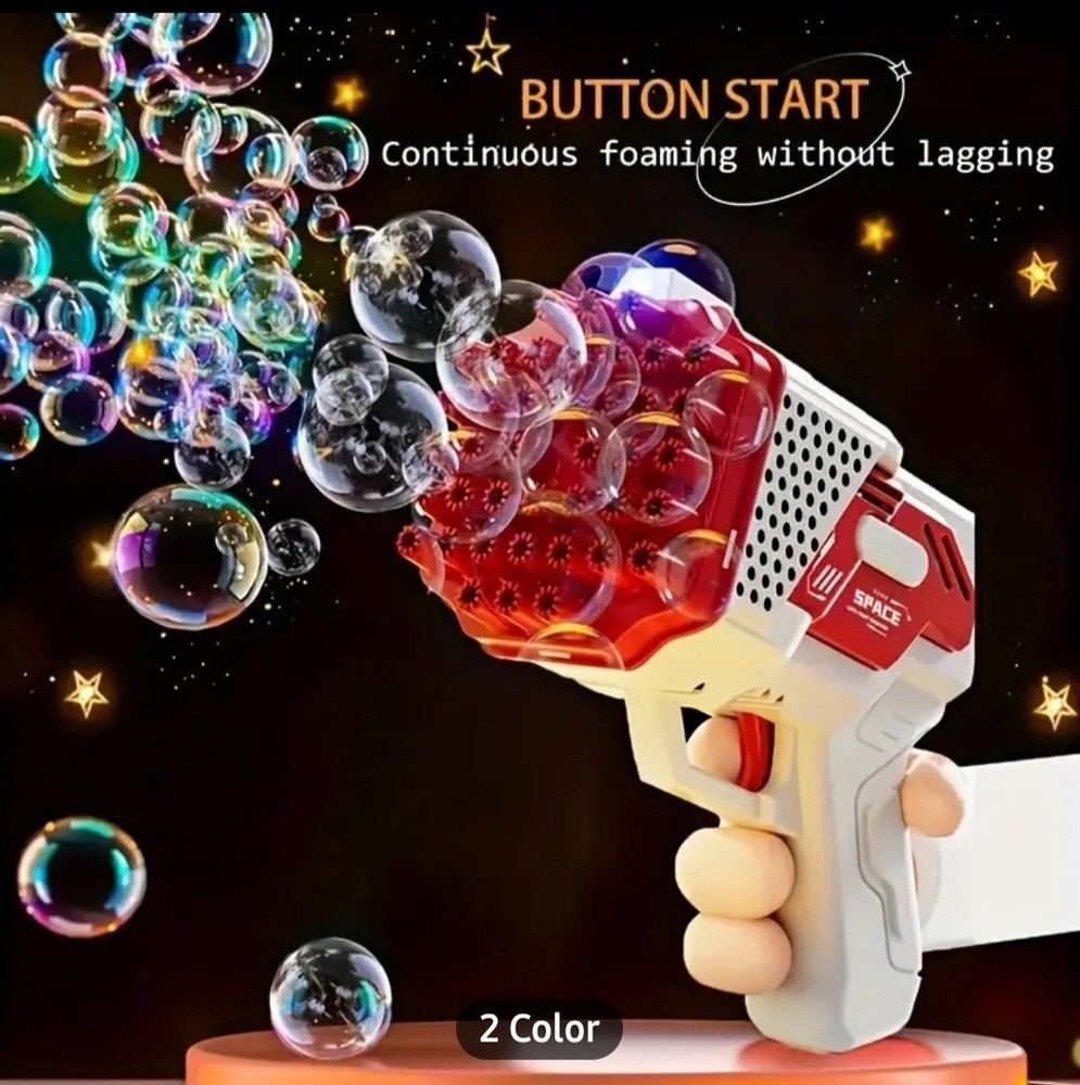 40-hole Handheld Battery Powered Bubble Gun Small Handle Kids LIGHT UP BLUE