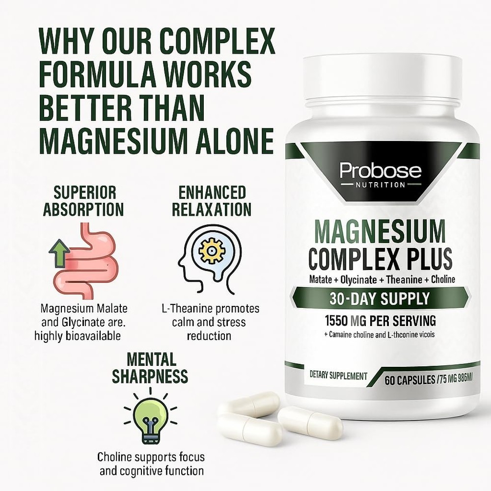 Probase Nutrition Magnesium Complex Plus with Magnesium Malate, Glycinate, L-Th