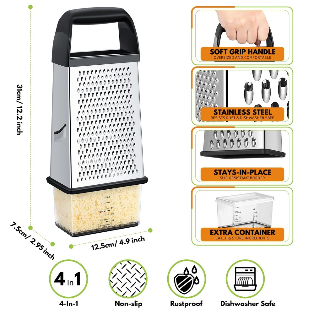 Cheese Grater With Container, Professional Cheese Grater with Handle