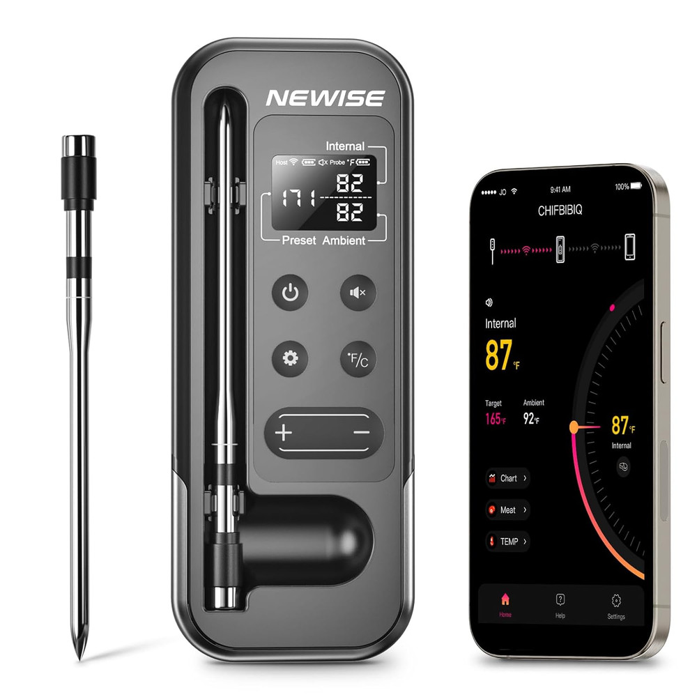 Bluetooth Meat Thermometer with Smart APP, 800FT Wireless Range & LCD Base, Rech