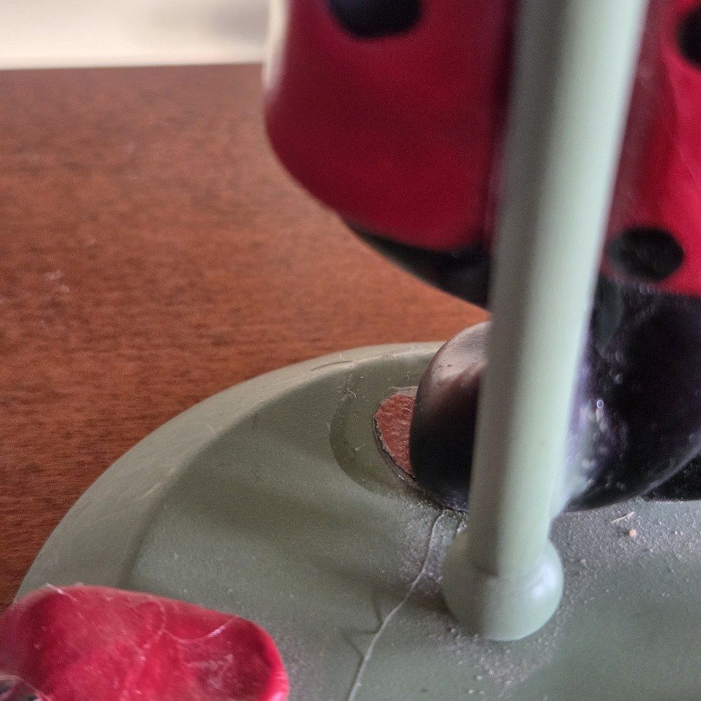 Ladybug Kitchen Timer on Handmade Stand with Anthropomorphic Ladybug Figure 8.5"