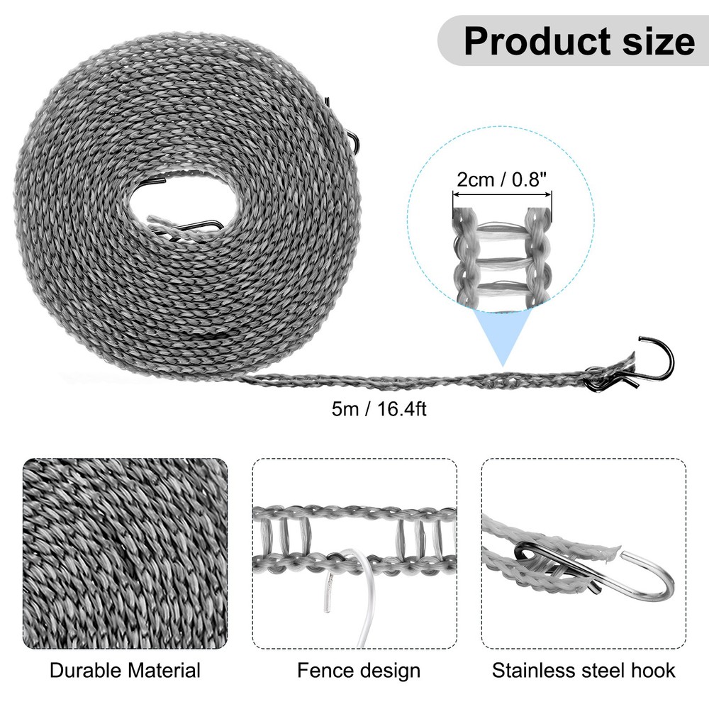 Windproof Clothesline 5M 16.4ft Plastic Non-Slip Clothes Drying Rope Grey