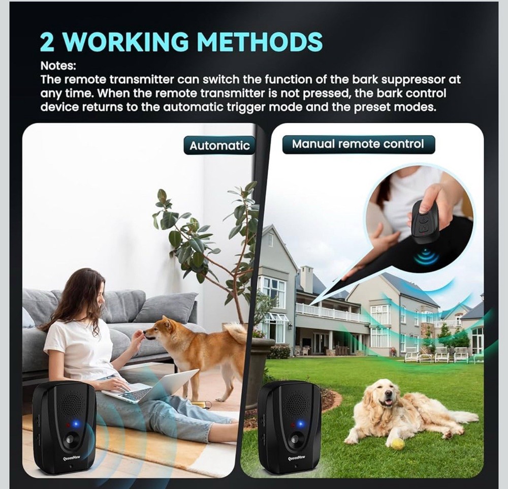 Ultrasonic Anti-Barking Device w Remote Control Sonic Silencer 600ft Training