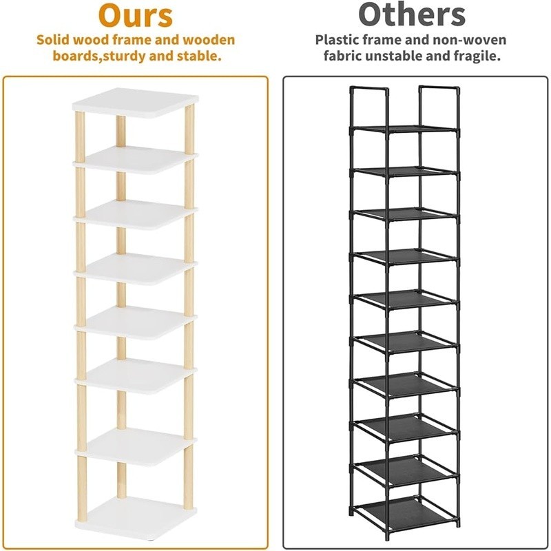 Space Saving Vertical Shoe Rack 8 Tier Adjustable Organizer Tool Free Assembly
