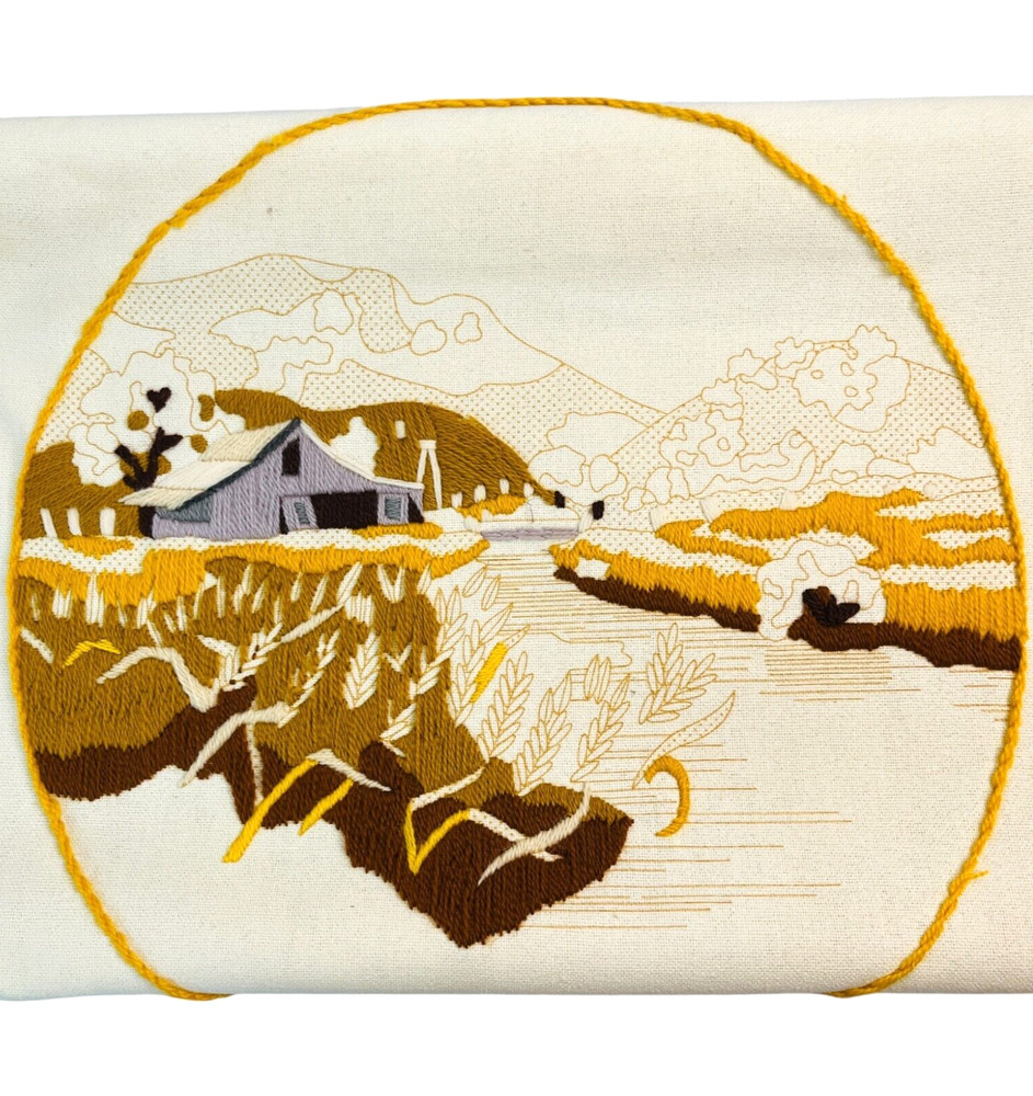 Needlepoint Scroll Frame Started Crewel Canvas #2475 Summer Wheat Fields 20 x 12
