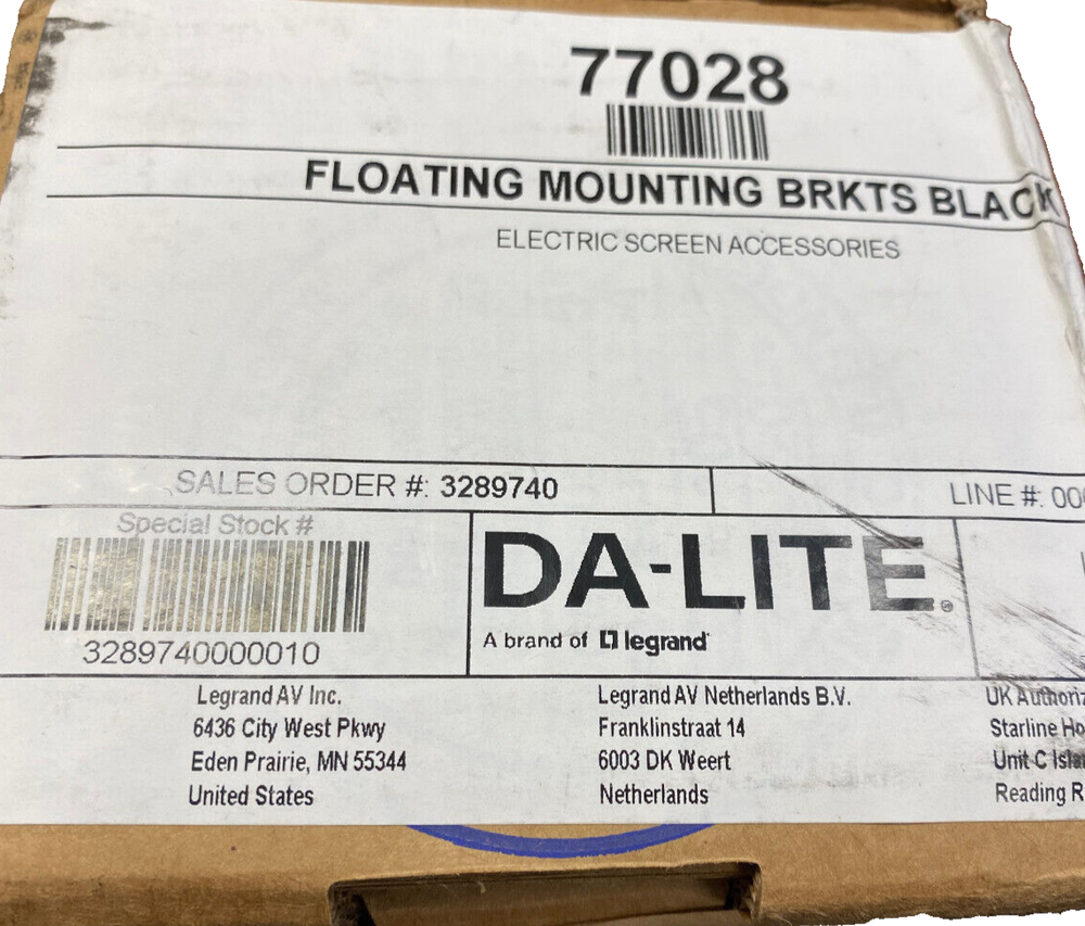 Da-Lite 77028 Floating Mounting Bracket  For  Cosmopolitan Screen (BLACK)