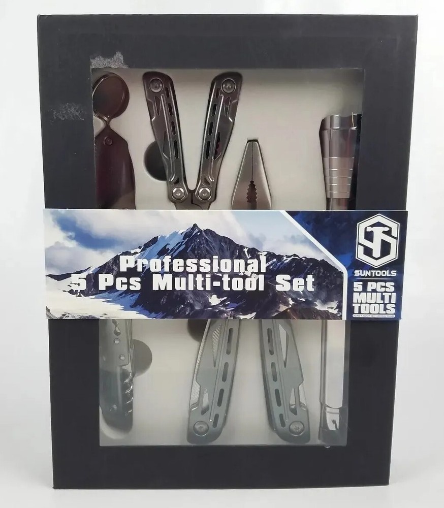 Suntools Professional 5 Pcs Multi-tool Set Flashlight Pliers Pocket Knife  New