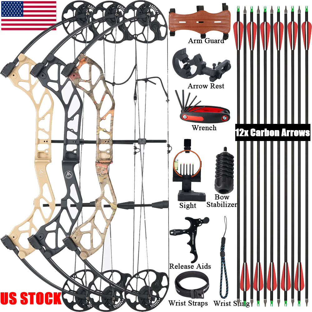 19-70lbs Adjustable Compound Bow Carbon Arrows Archery Shooting Hunting Target
