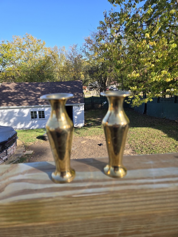 Solid Brass Petite Bud Vases Etched Foliage Pattern Made In India