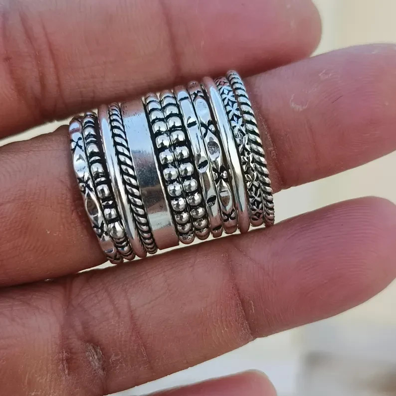 Sterling Silver Stacking Rings Set: Boho Minimalist 925 Silver All Size