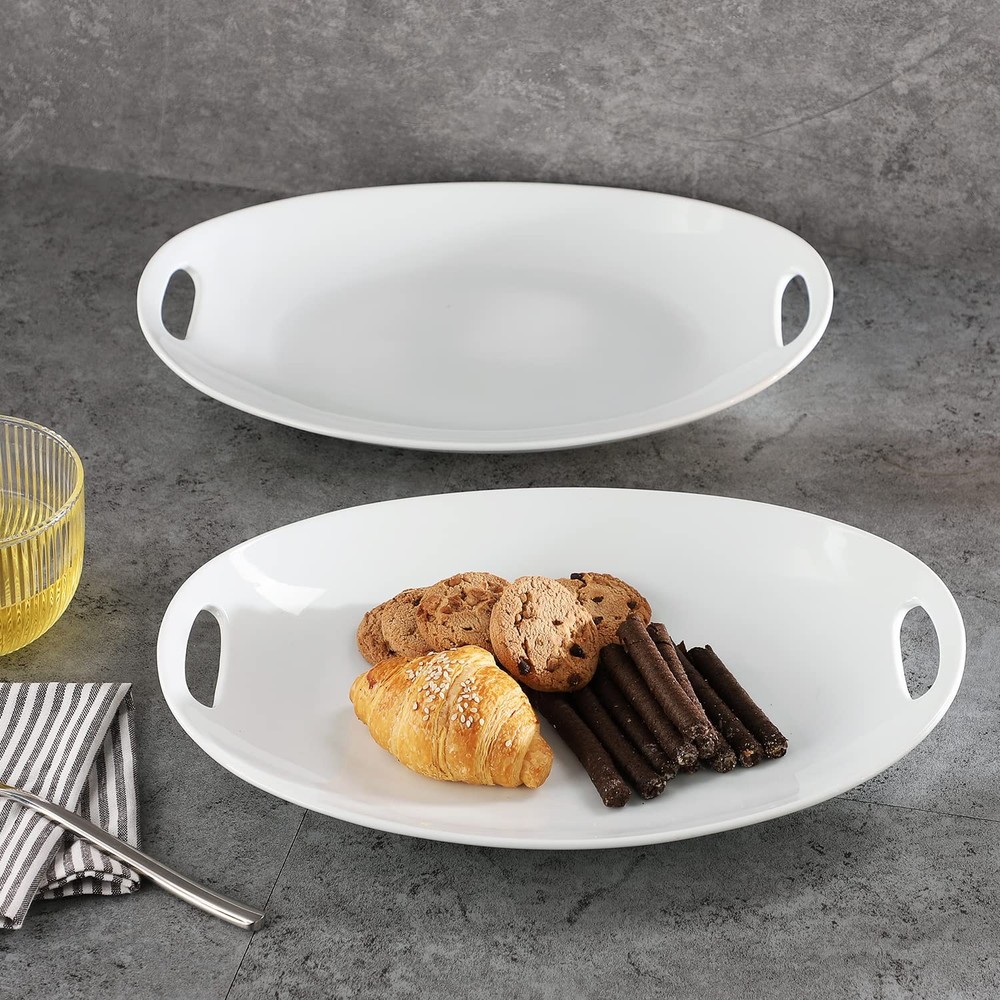 Buyajuju 14" Porcelain Serving Platter with Handles, Rectangular Dish