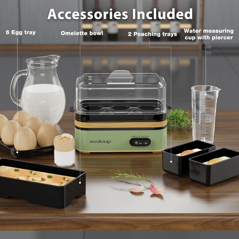 Electric egg cooker, 6-egg capacity - green