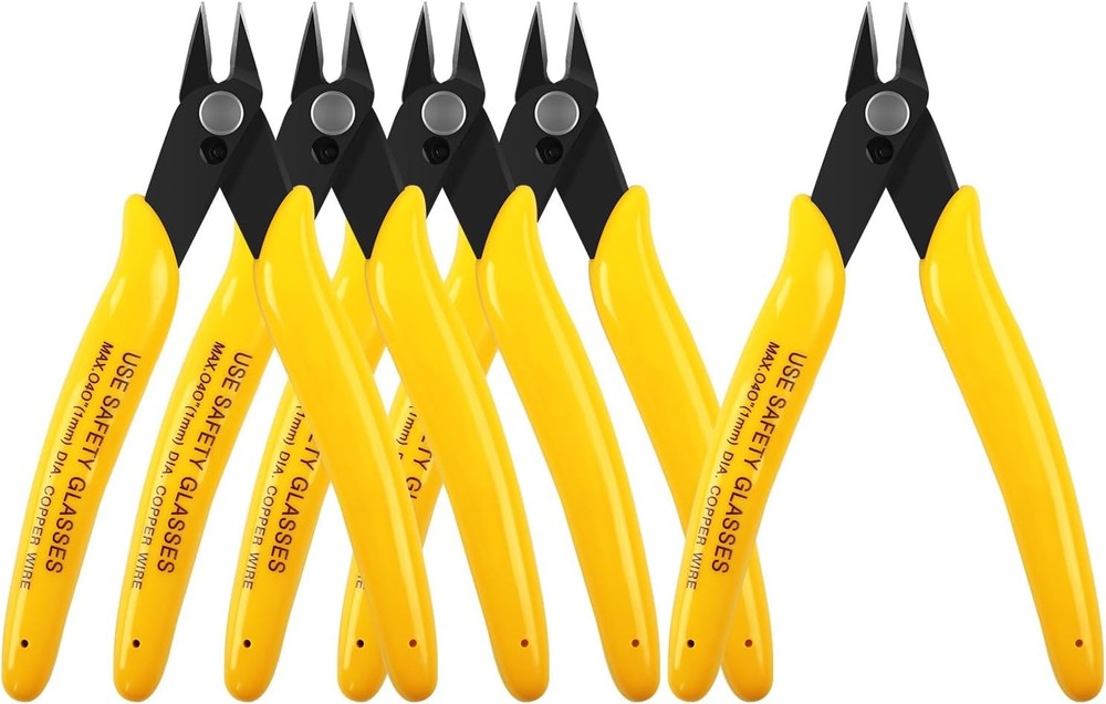HongWay 5pcs Micro Flush Cutters, Wire Cutter with 5"- 5 Pack, Yellow