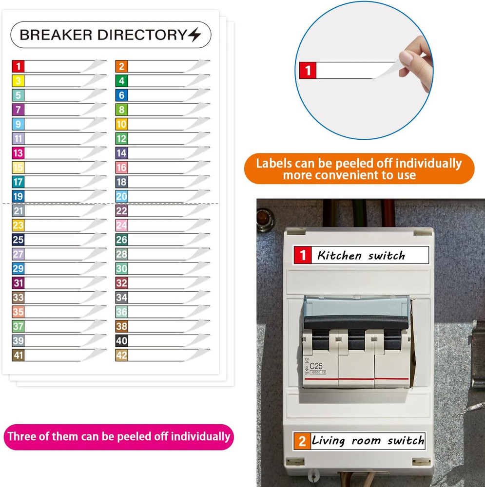 16 Sheets Breaker Panel Labels, Electrical Box Sticker Numbers Breaker Panel Lab