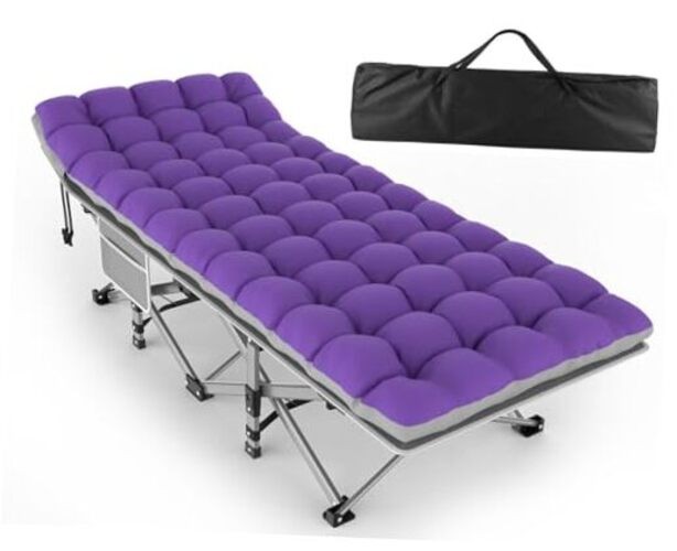 28In Folding Camping Cot Basic - 75x28x15" Gray Cot + Purple Gray Pad(update)