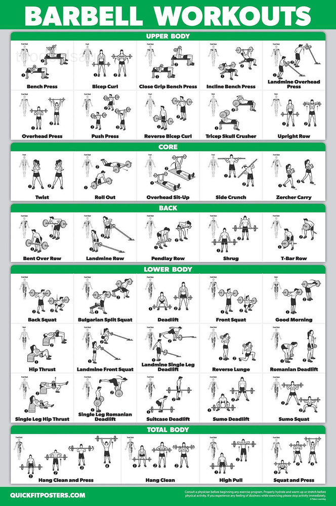 10 Pack - Exercise Workout Poster Set - Cable Machine, 18" x 24", LAMINATED