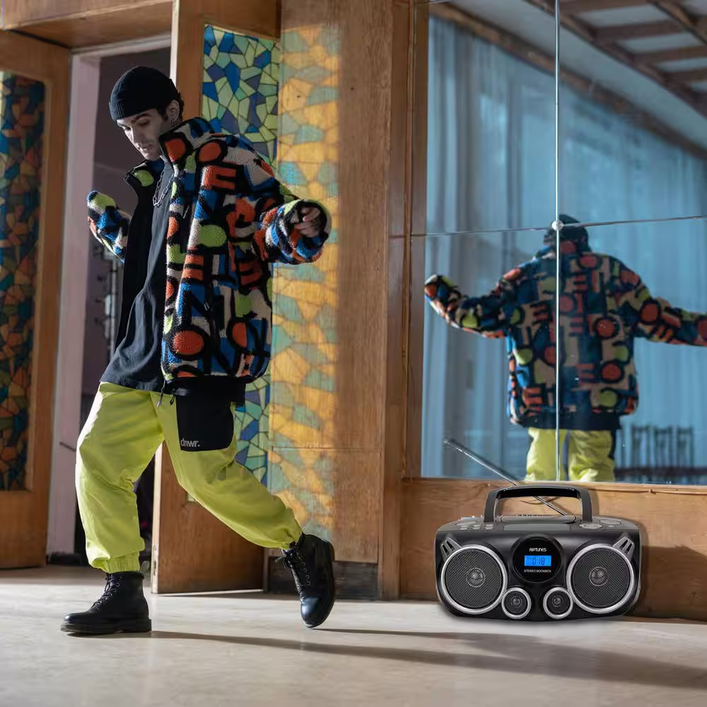 Stereo Boombox plus Wireless Audio Streaming, MP3/CD, USB/SD - Black