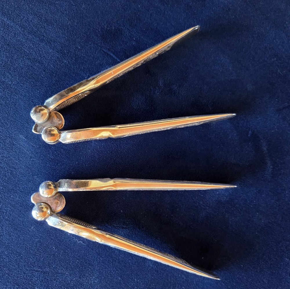 Pair Vintage Intricately Patterned Silverplated Nut Crackers WH Great Shape