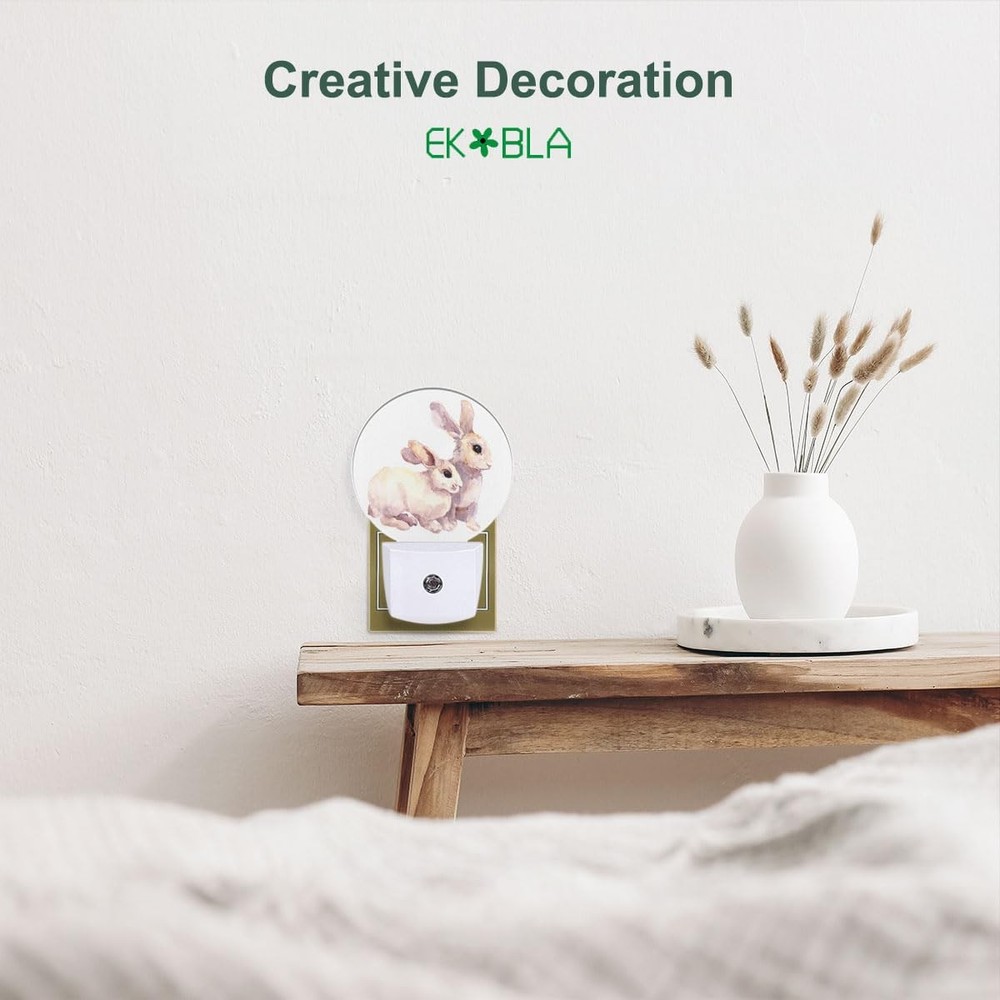 White Rabbit Night Lights Plug into Wall Easter Bunny Ears Night Light Auto R...