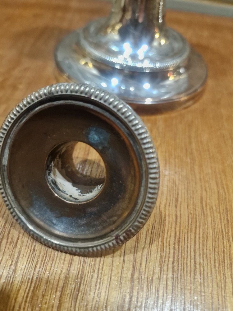 Pair Antique Silver Plated Neoclassical Candlesticks