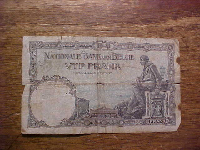 1931 Belgium 5 Francs Banknote
