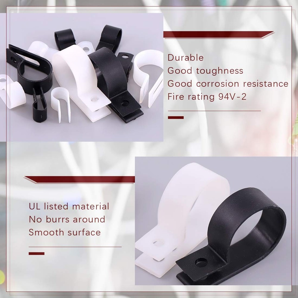 132 PCS 6 Size Black White Plastic Cable Clamp R Type Screw Mount Fastener
