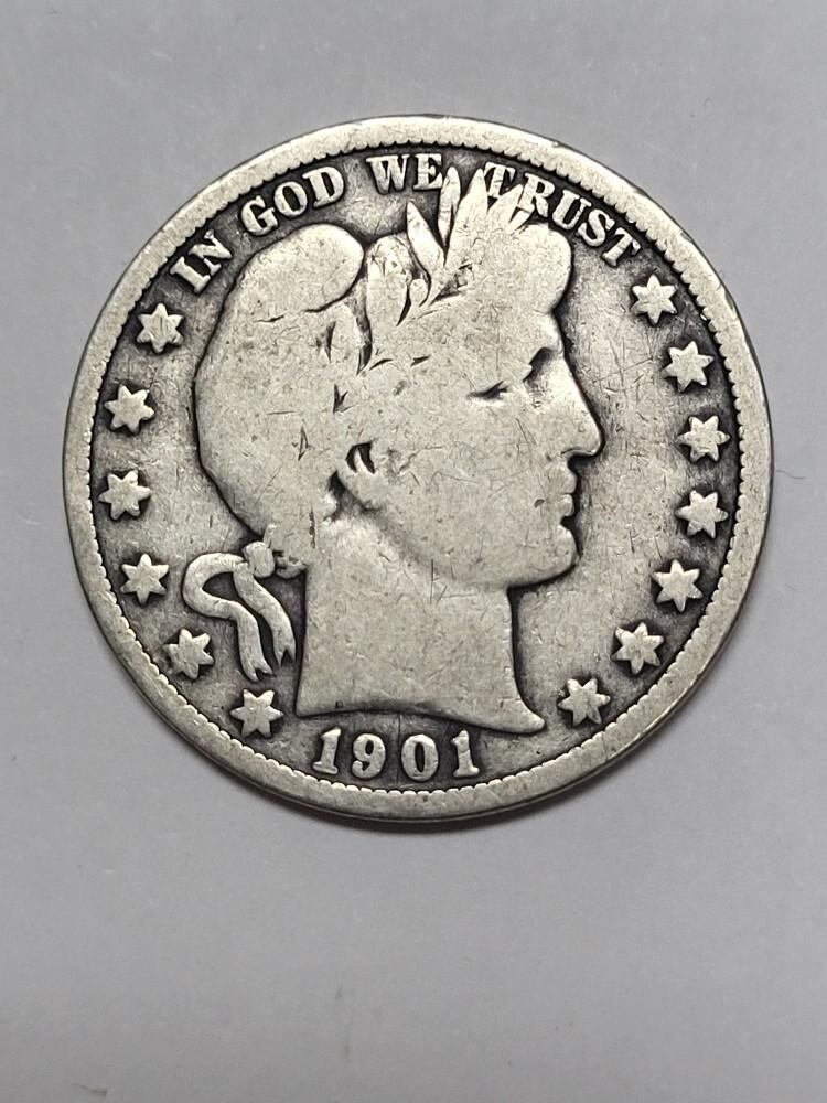 1901 Barber Half Dollar Nice PROBLEM FREE Very Good Plus coin !!